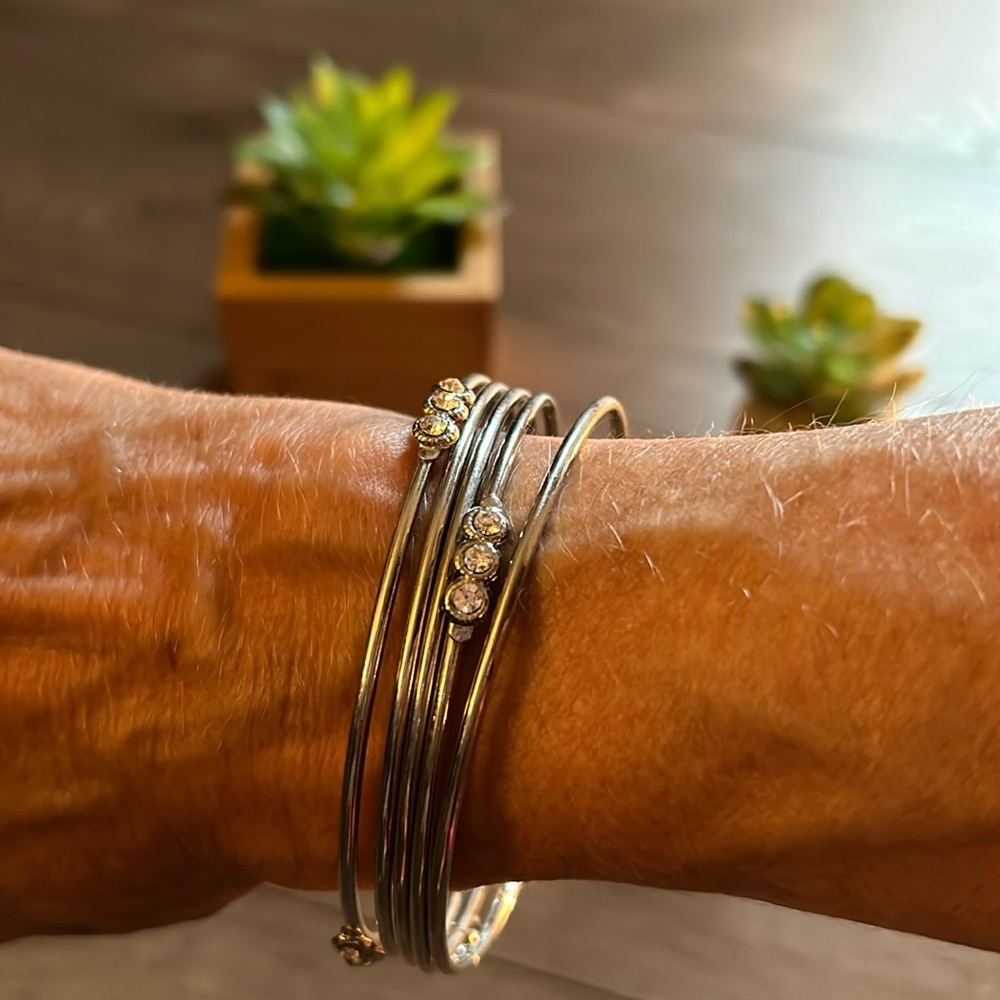 Set of five silver plated bangle bracelets